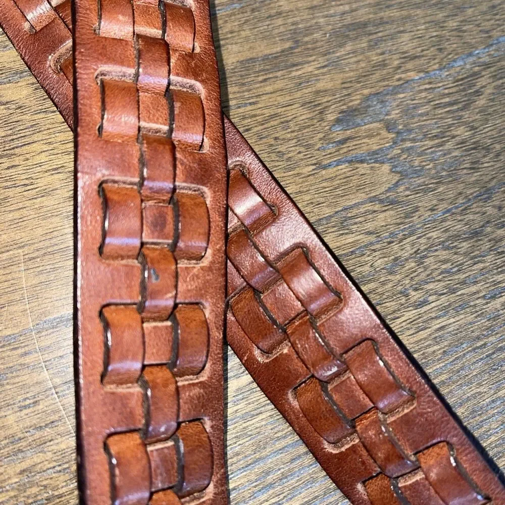 Chaps Ralph Lauren Leather Belt Men/Women Size 40/100 Brown Woven Classic